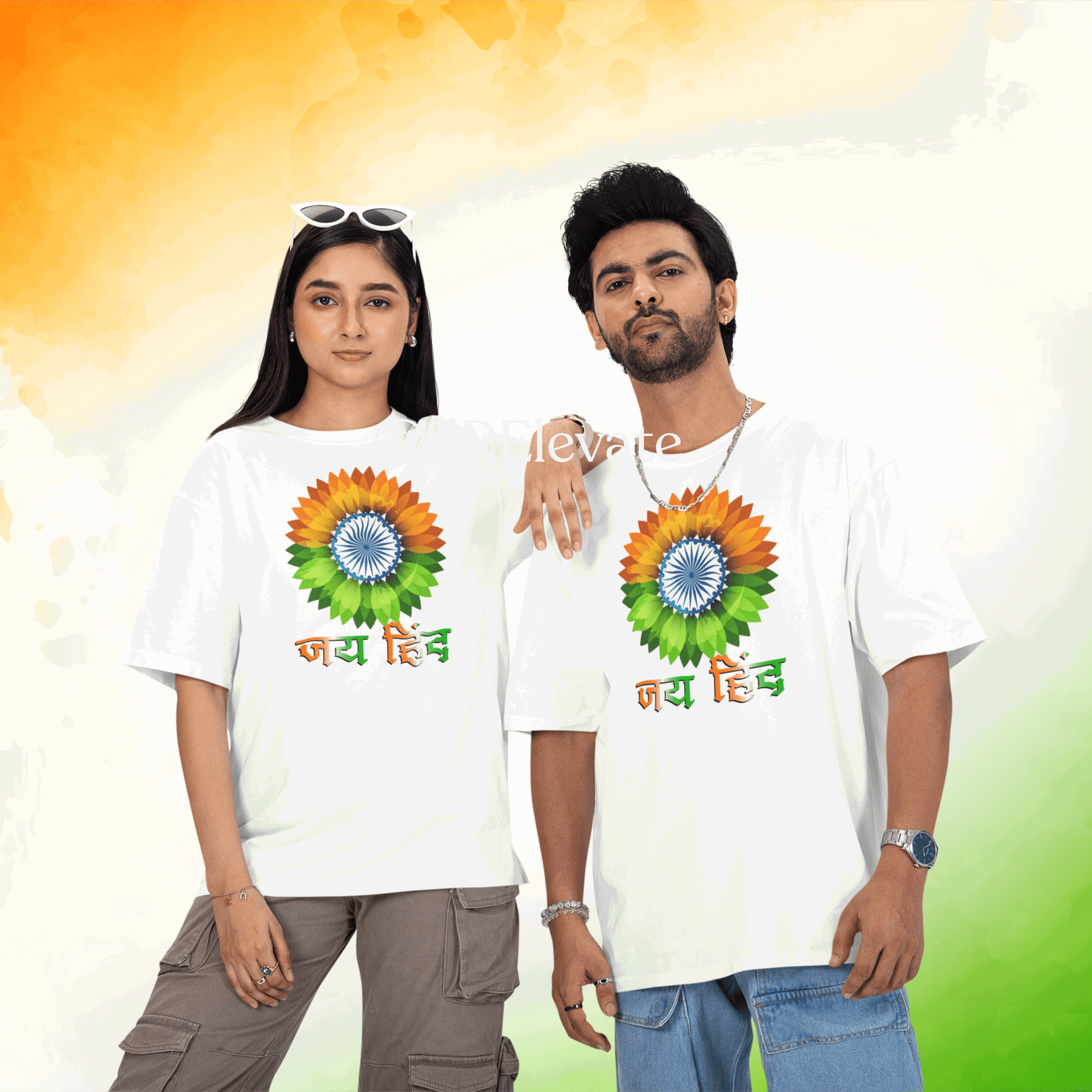 🇮🇳 Independence Day Bio-Wash Oversized T-Shirt – "जय हिंद" Tricolor Ashoka Chakra Print | Unisex Premium Cotton