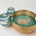 Pichwai Basket with Meena Print & 2 Jars – Festive Gift Hamper (8”)