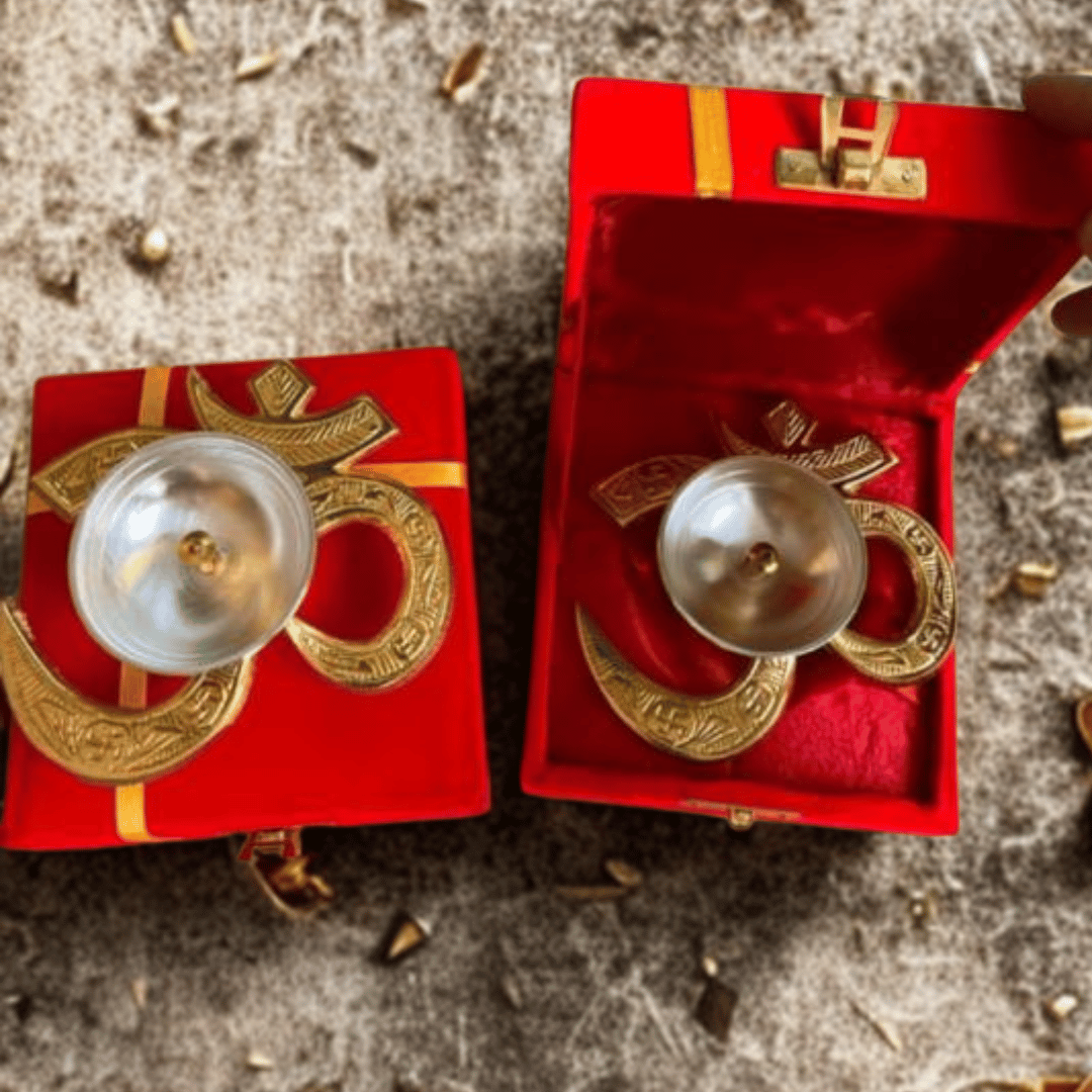 Premium Om & Swastik Decorative Diya Gift Box Set – Golden Brass Finish Pooja Diyas with Velvet Case | Diwali, Wedding & Festive Gifting