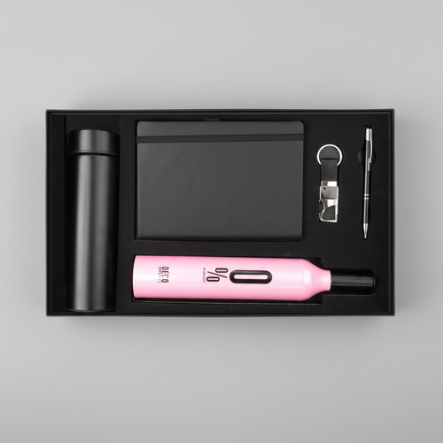 5-in-1 Premium Custom Corporate Gift Set – Temperature Bottle, Notebook, Key Chain, Pen & Umbrella