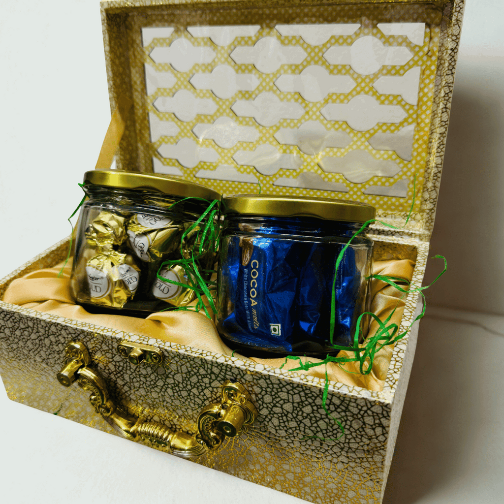 Luxury Suitcase Style 2-in-1 Jar Gift Hamper | Premium Chocolates, Dates & Customizable Gifting Box