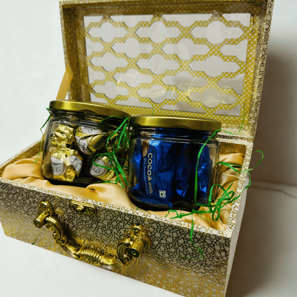 Luxury Suitcase Style 2-in-1 Jar Gift Hamper | Premium Chocolates, Dates & Customizable Gifting Box