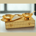 Silver & Gold Plated Bowl Set with Tray & Spoons | Luxury 5 Pcs Gift Set | GS110