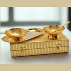 Silver & Gold Plated Bowl Set with Tray & Spoons | Luxury 5 Pcs Gift Set | GS110