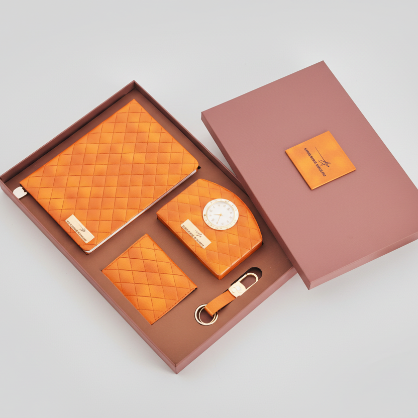 4 IN 1 | Premium Custom Corporate Diwali Gift Set – Notebook, Table Top Watch, Card Holder & Key Chain,corporate gifting companies in delhi