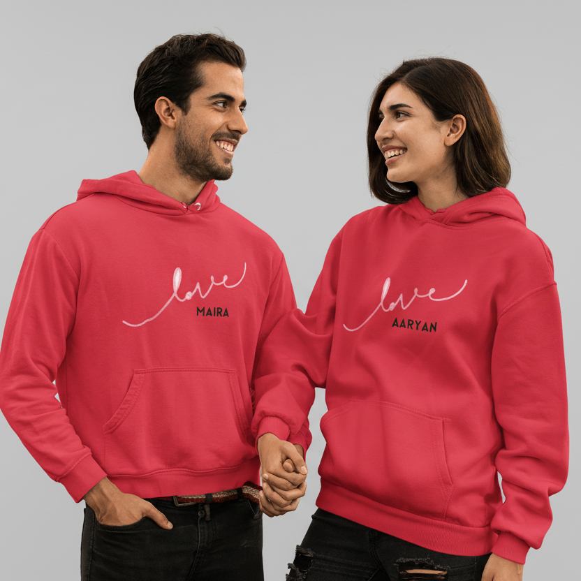 Custom Name Valentine Couple Hoodies | Personalized Cotton Fleece Hoodie