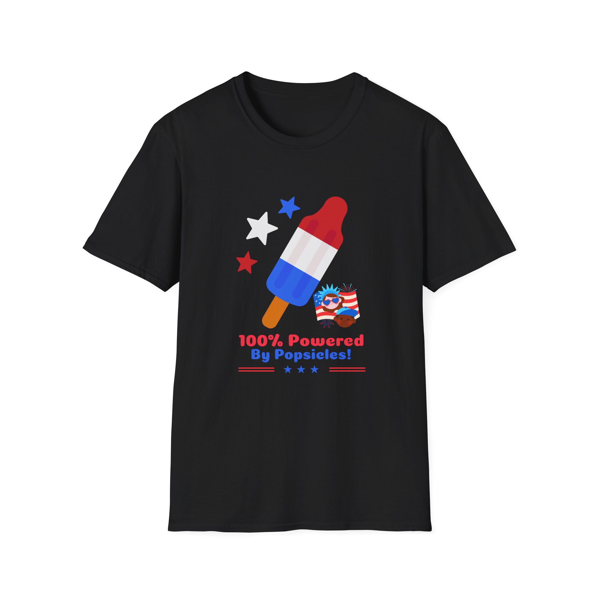 Powered by Popsicles TShirt Funny Cool 4th of July Clothing Cute Independence Day Outfit with Red, White & Blue Style for Fireworks , BBQ - Image 2