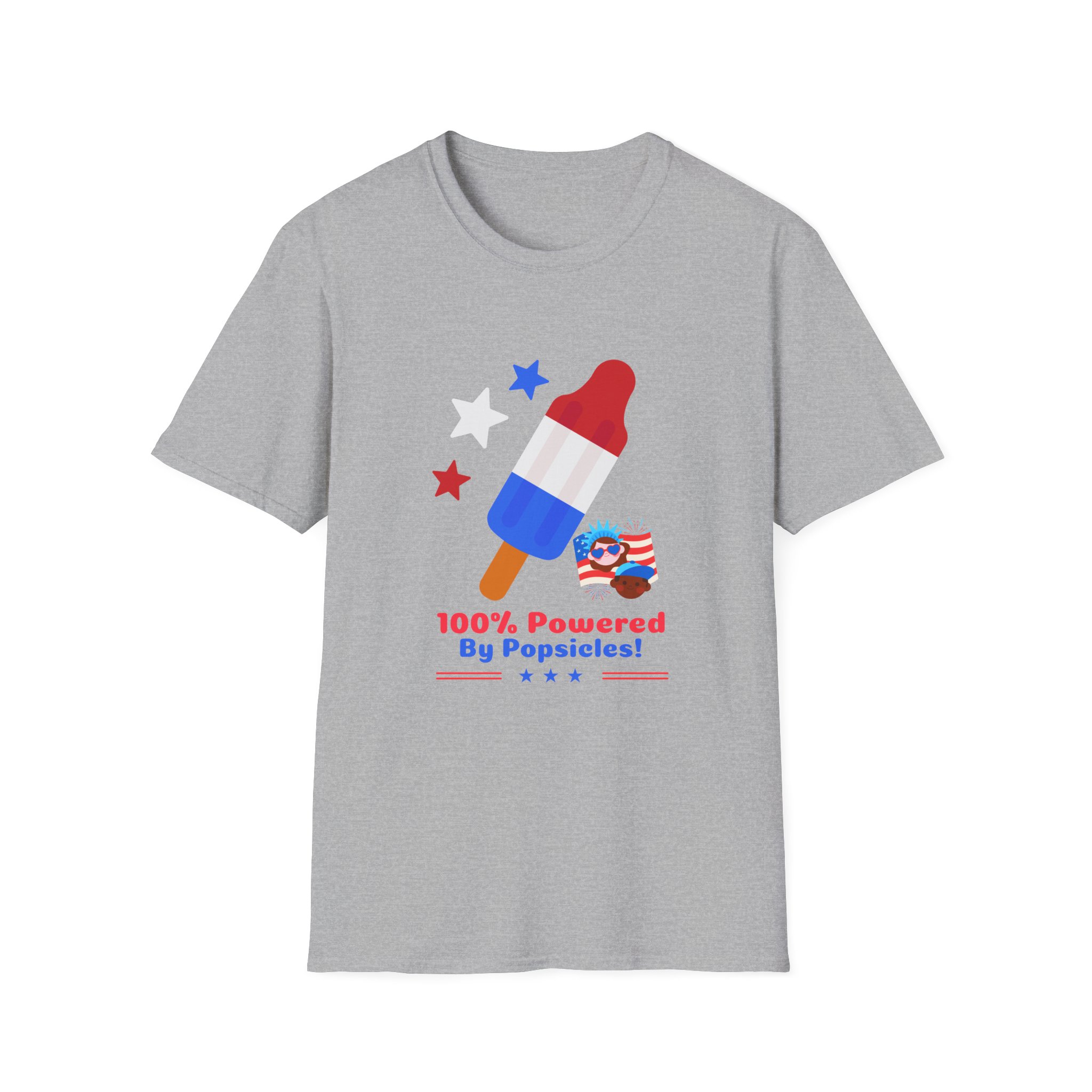 Powered by Popsicles TShirt Funny Cool 4th of July Clothing Cute Independence Day Outfit with Red, White & Blue Style for Fireworks , BBQ - Image 3
