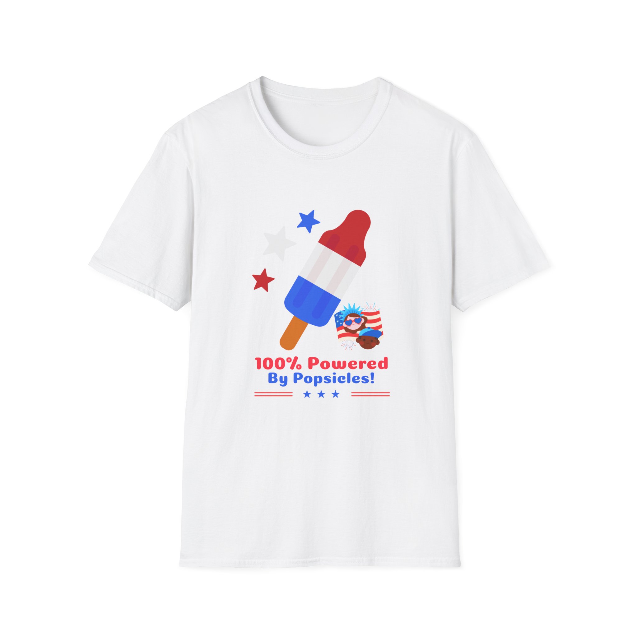 Powered by Popsicles TShirt Funny Cool 4th of July Clothing Cute Independence Day Outfit with Red, White & Blue Style for Fireworks , BBQ